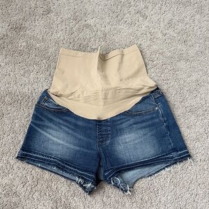 Articles Of Society Blue Denim Maternity Shorts with Beige Support Panel